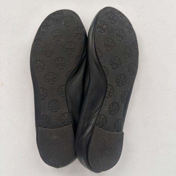 Tory Burch Classic Minnie Leather Travel Ballet Flat Black and Silver Size 7 - Picture 5 of 7
